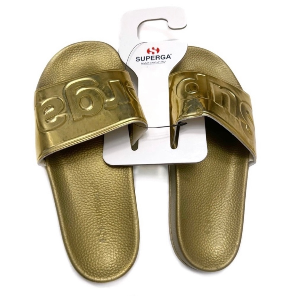 Superga Slides Metallic Gold 1908 Signature Pool Sandals Size 6.5 NWT - Picture 2 of 7